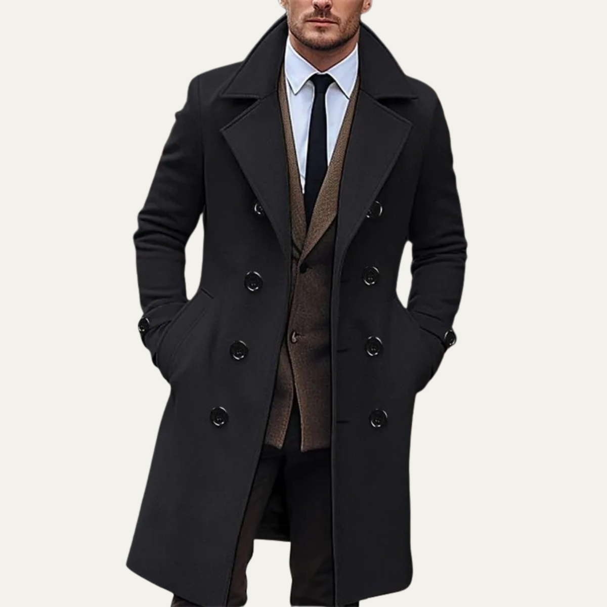 Casen | Men's Double Breasted Wool Coat Camel Long