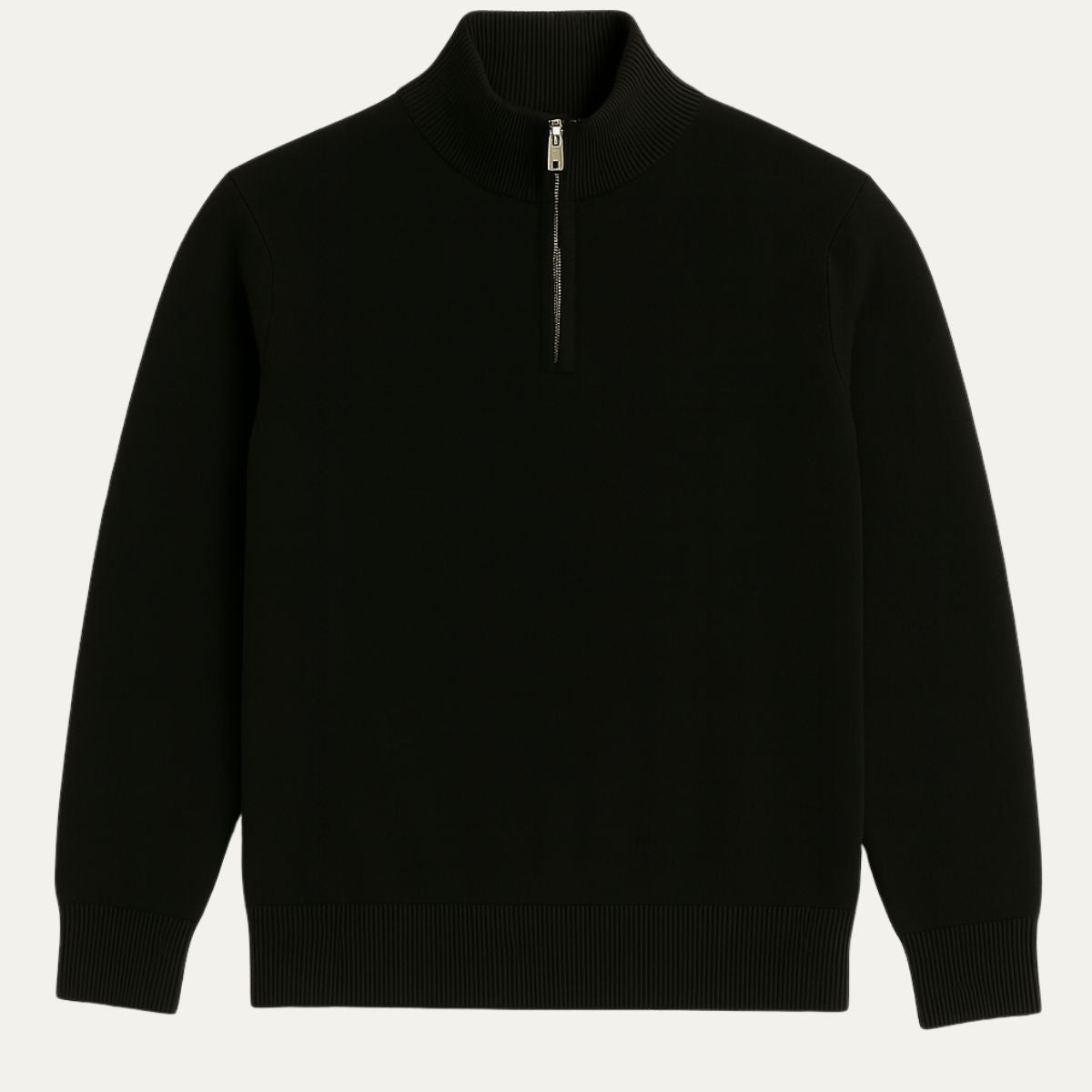 Axel | Men's Quarter Zip Sweater Cream Ribbed Collar