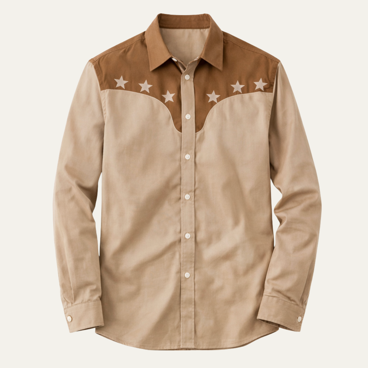 Axel | Men's Western Star Embroidered Button Up Shirt Cream Brown