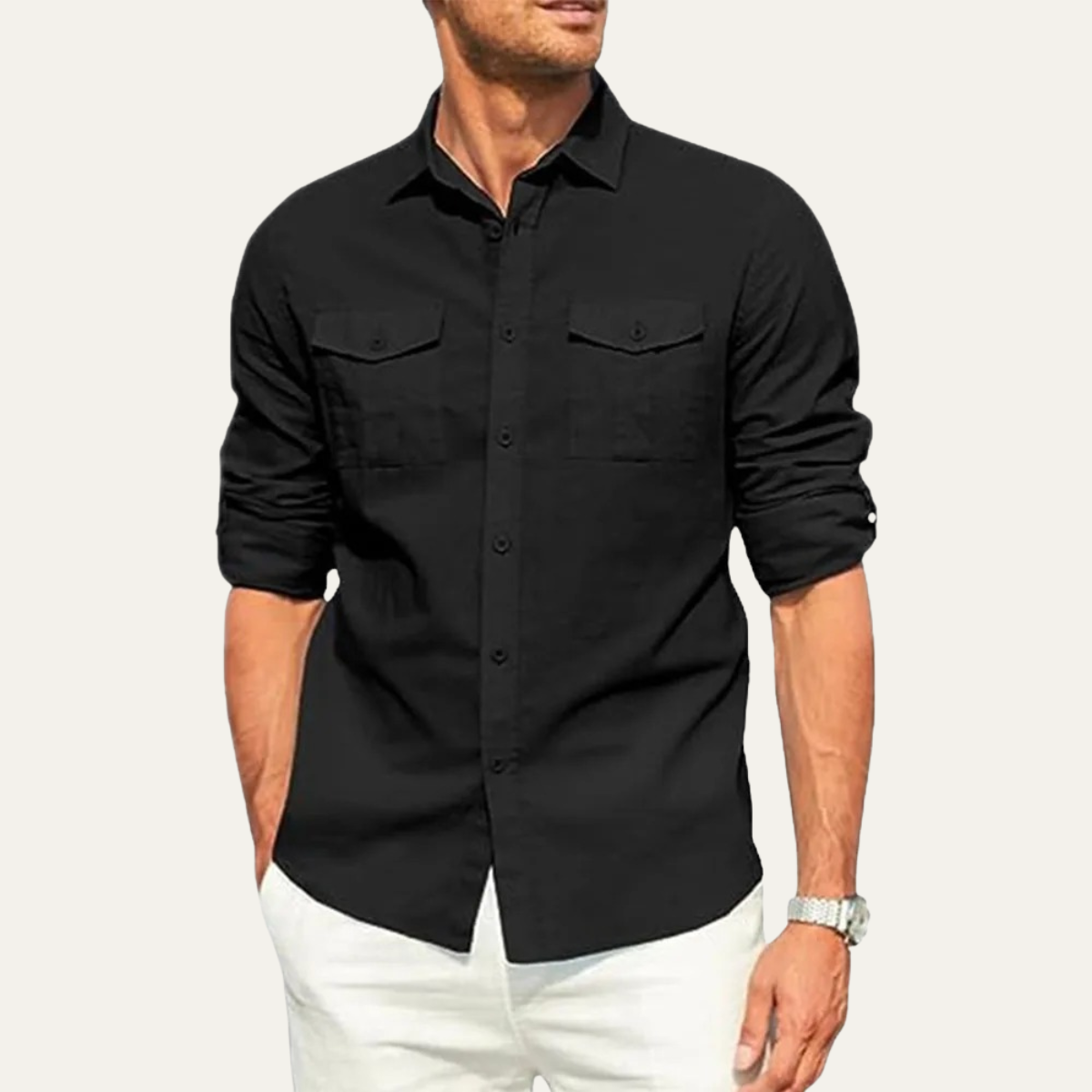 Grant | Men's Casual Cotton Linen Button Up Shirt Cream