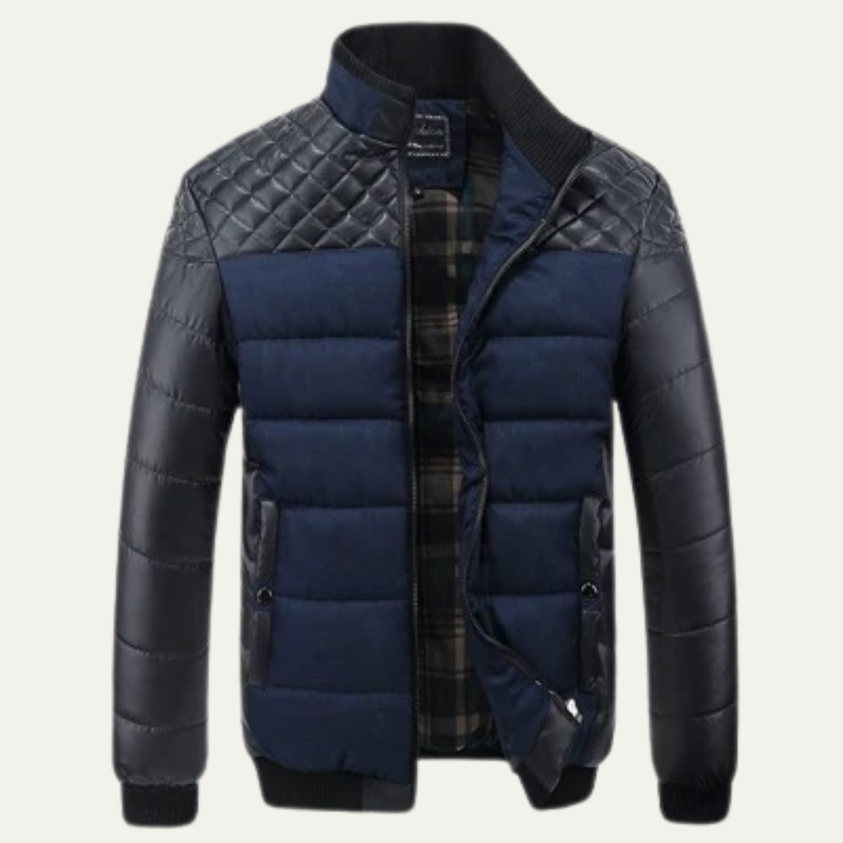 Axel | Men's Quilted Puffer Jacket Black Olive Color Block