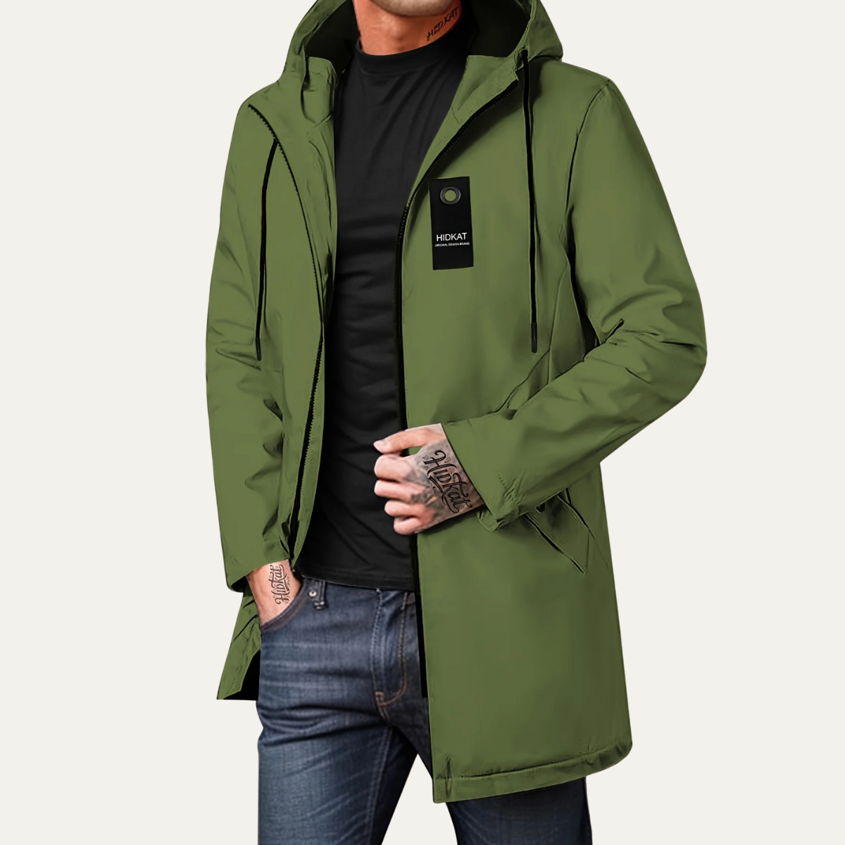 Ash | Men's Lightweight Rain Jacket Olive Green Hooded