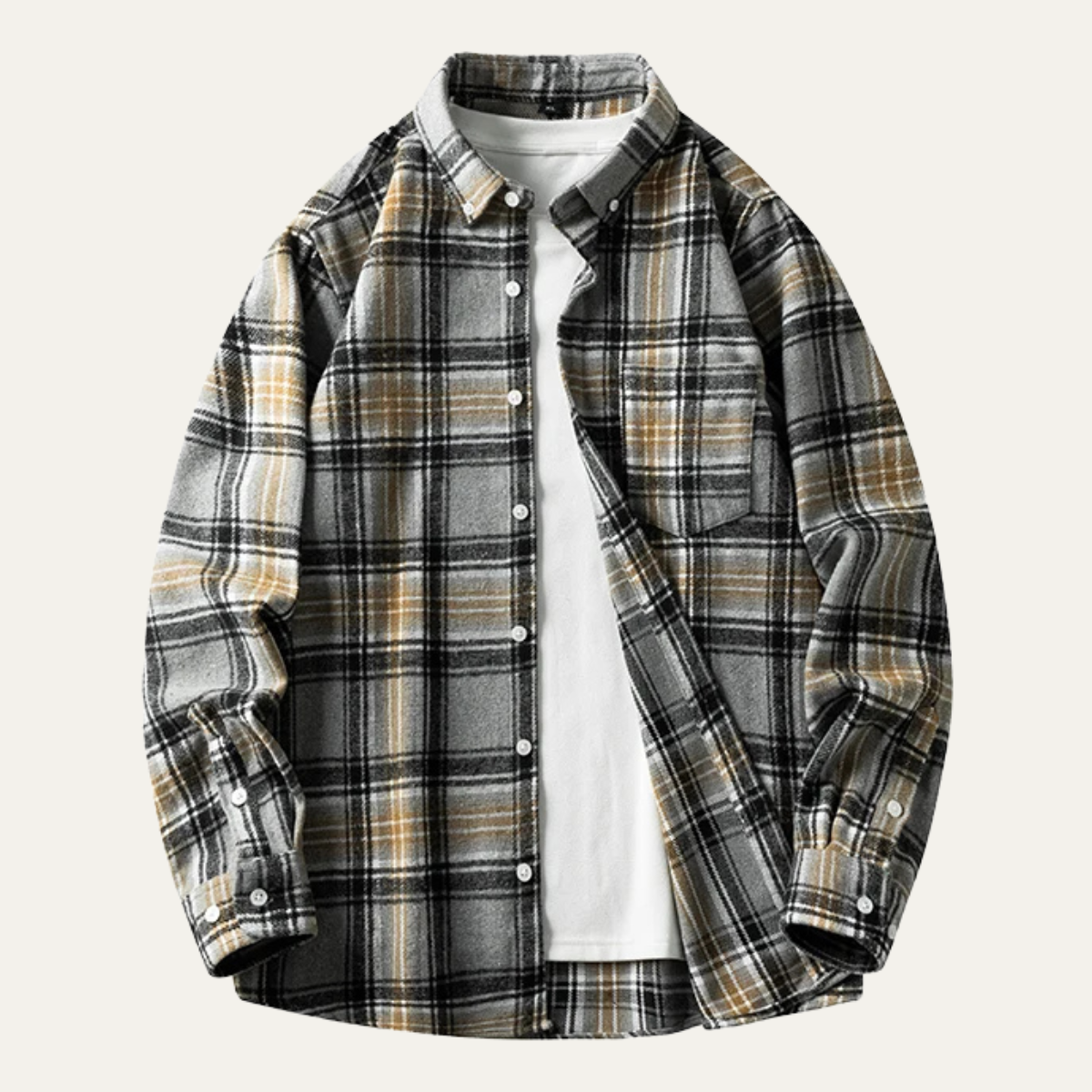 Beau | Men's Plaid Flannel Shirt Yellow Navy Brown