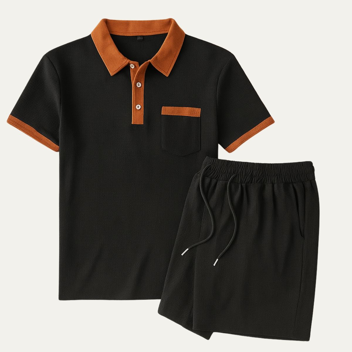 Beau | Men's Sweatsuit Cream Polo Shirt Shorts Set