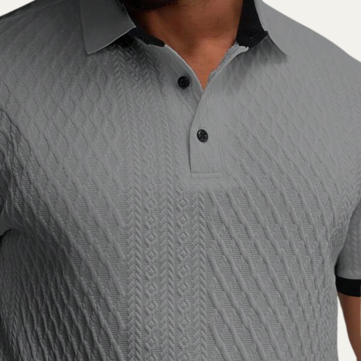 Bram | Men's Casual Textured Polo Shirt Gray Black Trim