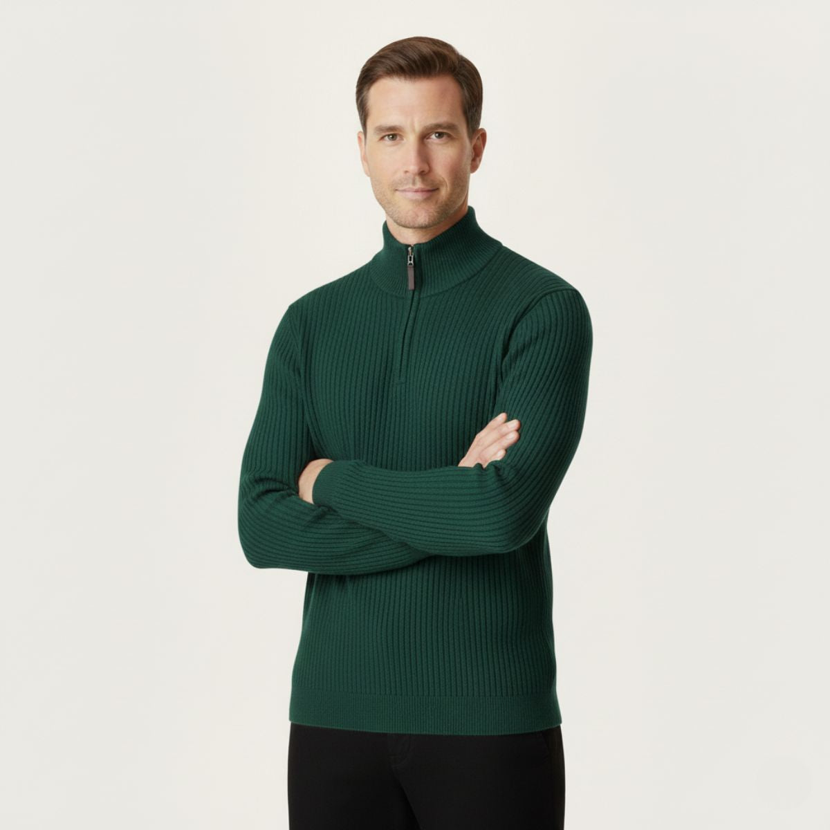 Axel | Men's Quarter Zip Sweater Cream Ribbed Knit