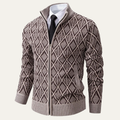 Dama Washington Sage men's argyle zip up cardigan cream diamond knit - front view