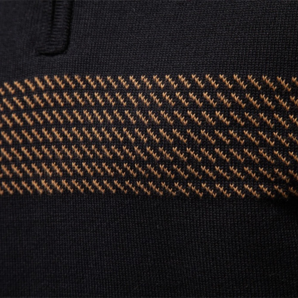 Bram | Men's Quarter Zip Sweater Black Tan Stripe Knit