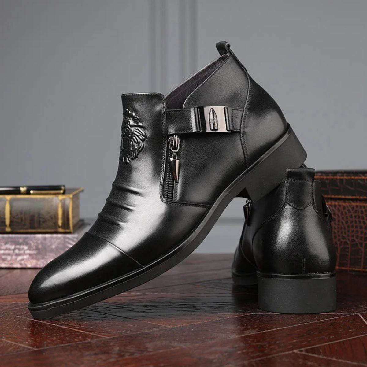Dane | Men's Leather Ankle Boots Black Zip Detail