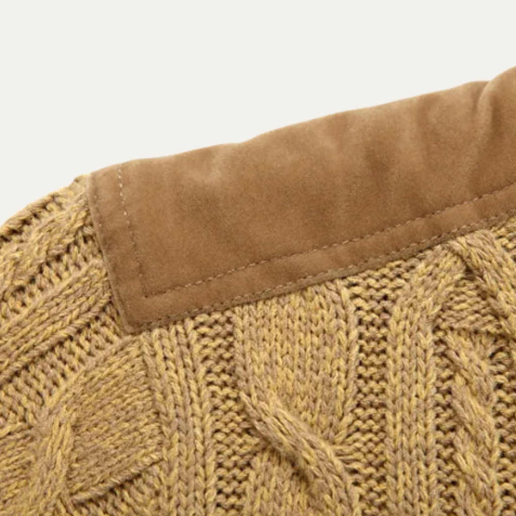 Dama Washington Ash men's cable knit cardigan tan button up sweater - view 10
