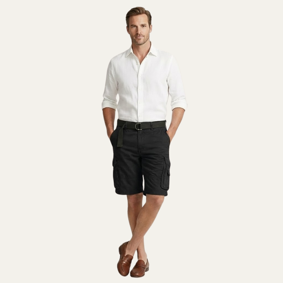 Jude | Men's Cargo Shorts Beige Multiple Pockets