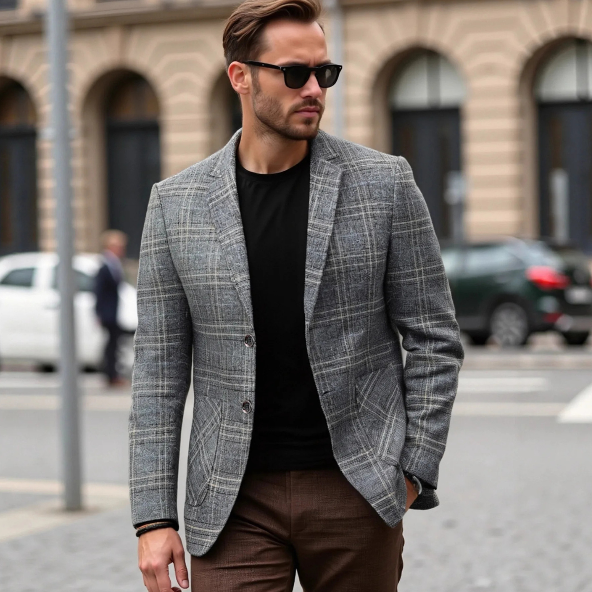 Axel | Men's Check Blazer Gray Lightweight Slim Fit