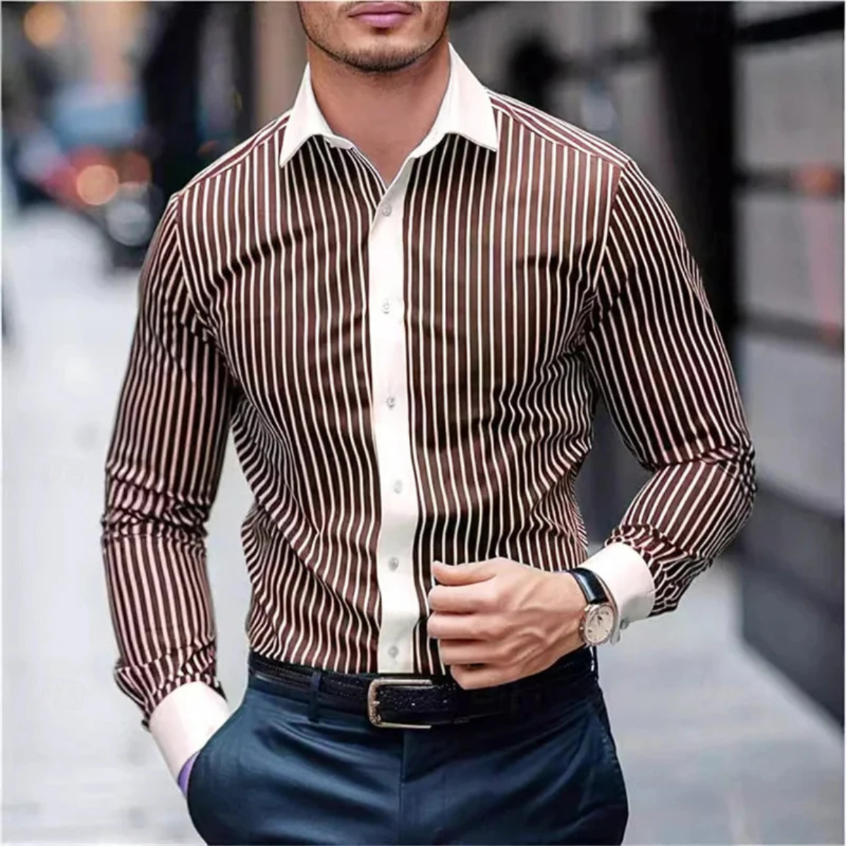 Kai | Men's Striped Button Up Shirt Burgundy White