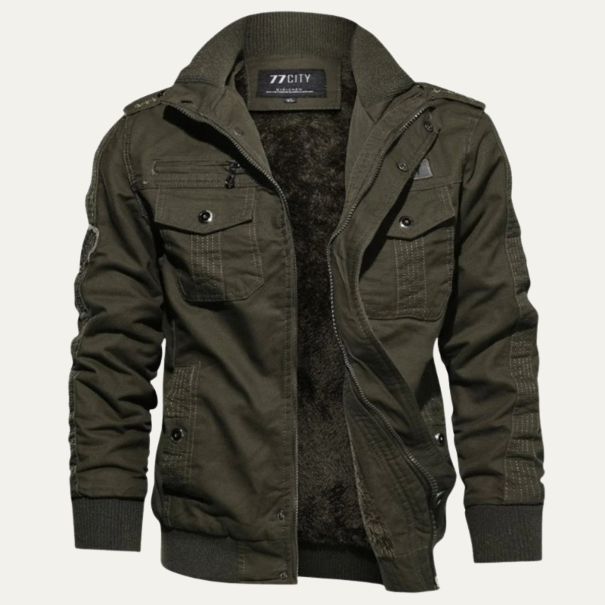 Axel | Men's Casual Quilted Bomber Jacket Beige Sherpa Lined