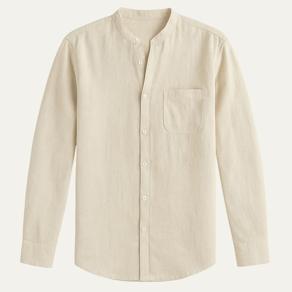Dama Washington Bram men's linen shirt cream long sleeve button up - front view