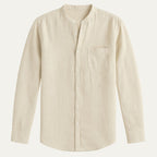 Dama Washington Bram men's linen shirt cream long sleeve button up - front view