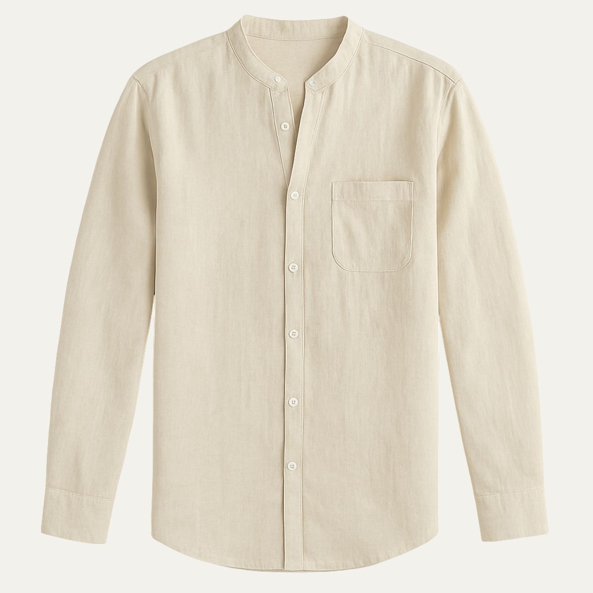 Dama Washington Bram men's linen shirt cream long sleeve button up - front view