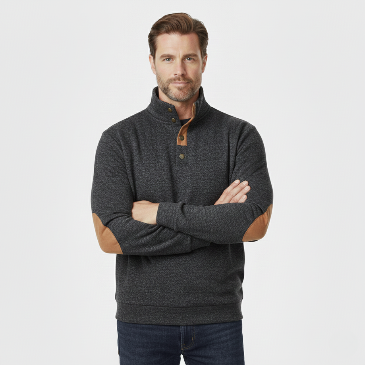 Bram | Men's Quarter Zip Sweater Burgundy Elbow Patch