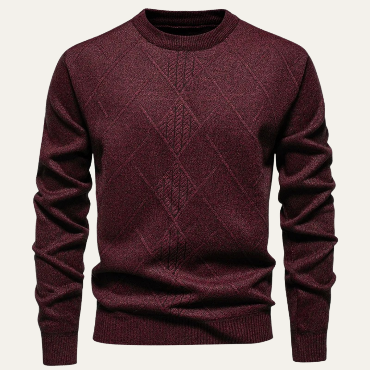 Ives | Men's Cable Knit Sweater Gray Crew Neck Diamond Pattern