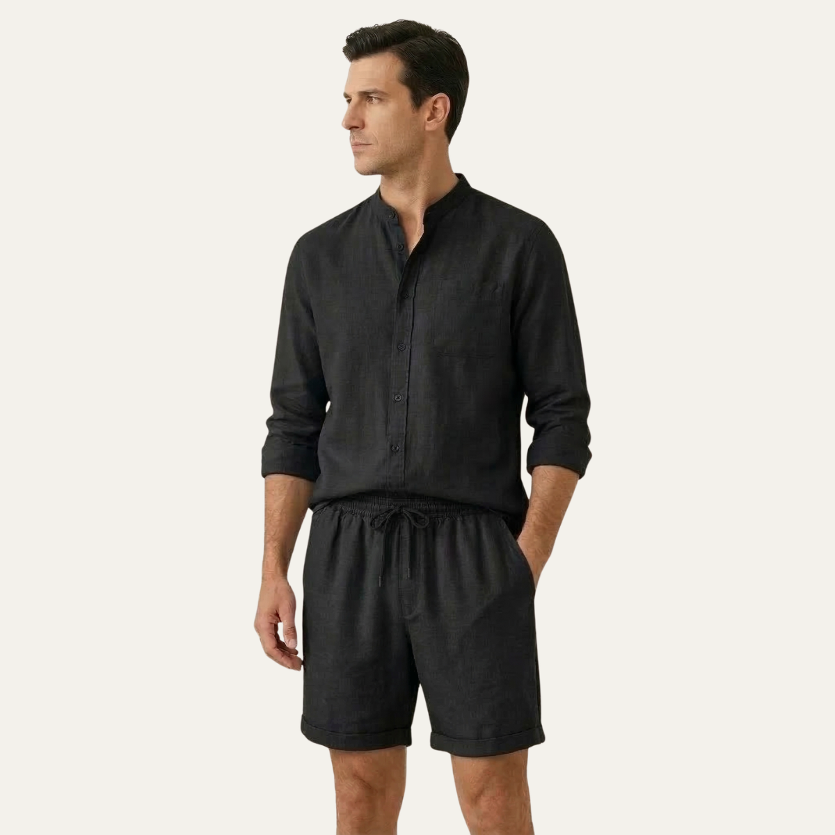 Ash | Men's Relaxed Linen Shorts Olive Green Elastic Waist