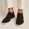 Dama Washington Silas men's suede loafer slip on brown white sole - front view