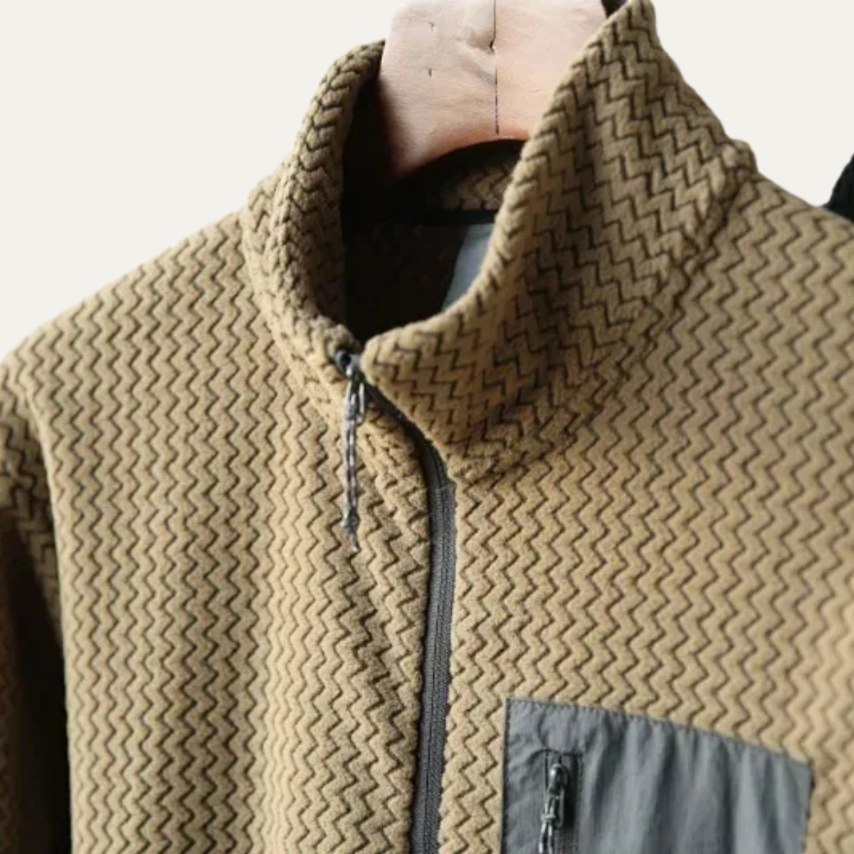 Ezra | Men's Quarter Zip Sweater Cream Knit Chest Pocket