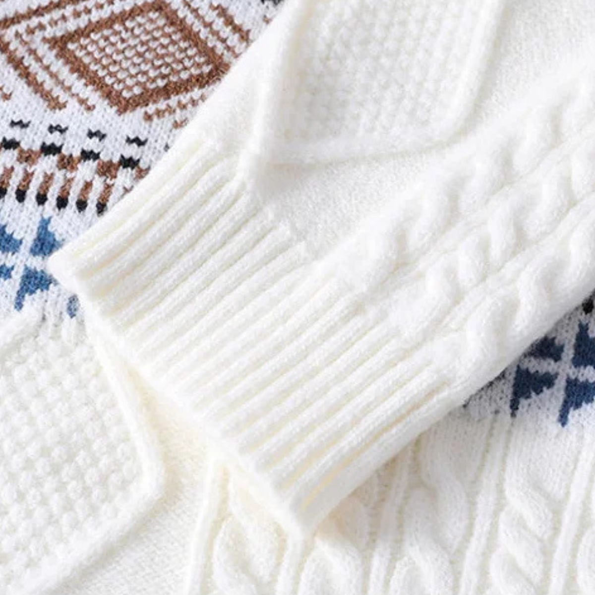 Eli | Men's Crew Neck Sweater Cream Cable Knit Nordic Pattern