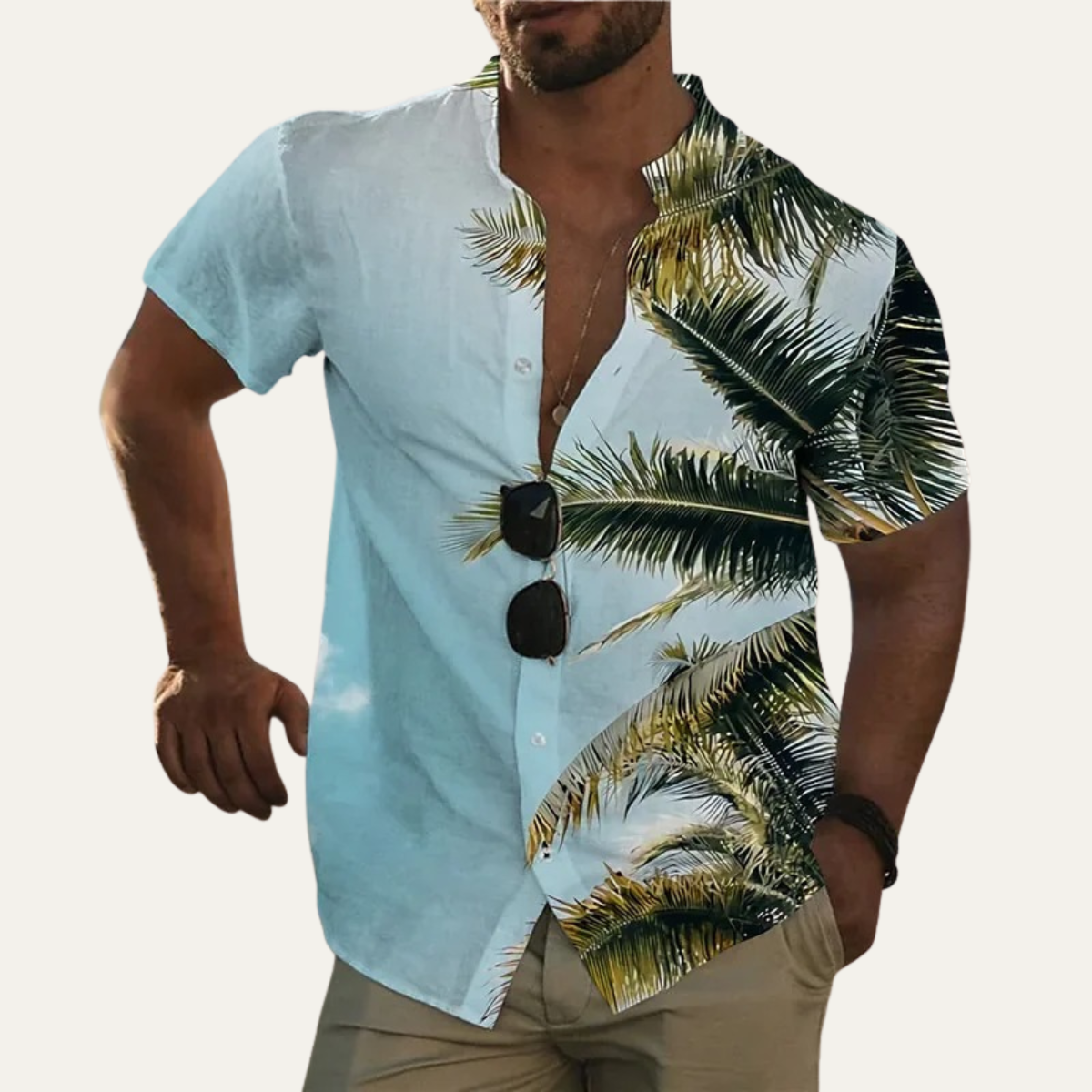 Kai | Men's Hawaiian Shirt White Palm Print Short Sleeve
