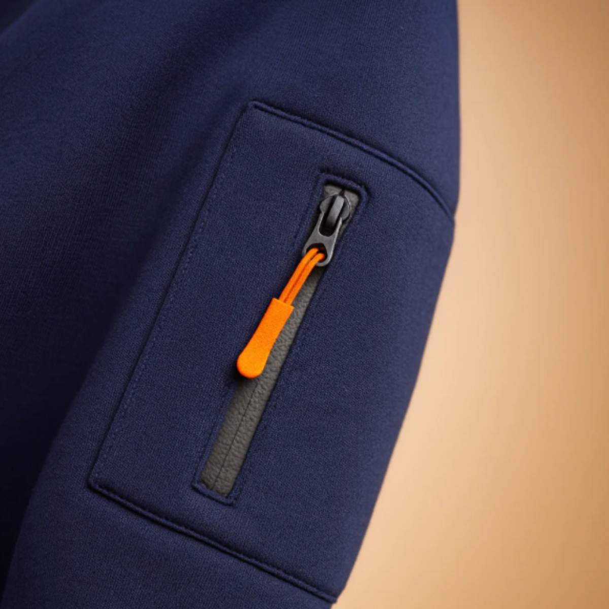 Beau | Men's Casual Half Zip Hoodie Navy Orange Zipper Pockets