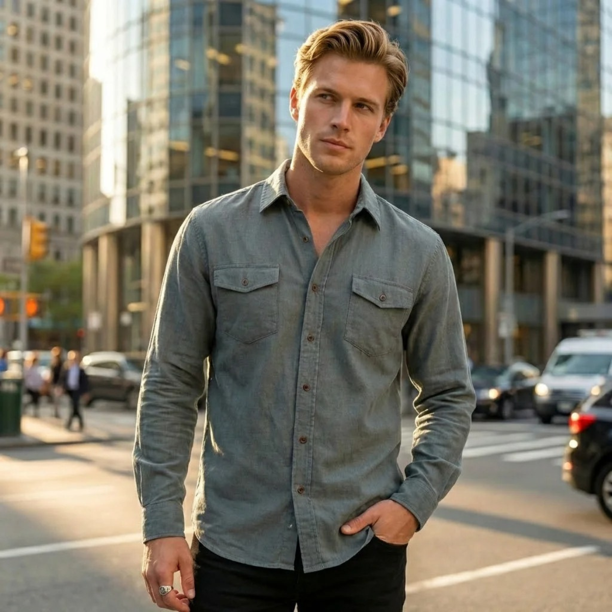 Axel | Men's Casual Denim Shirt Black Long Sleeve