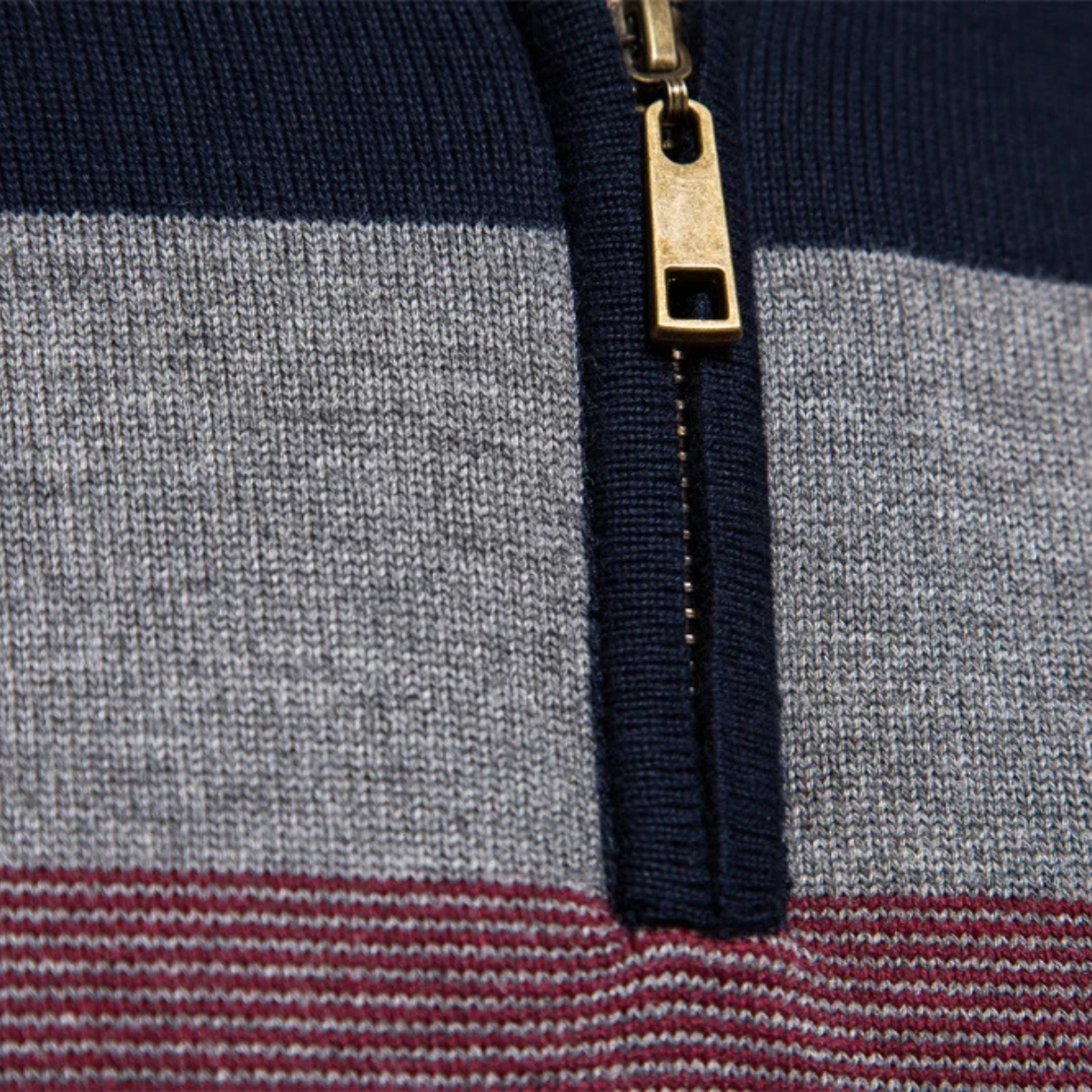 Beau | Men's Quarter Zip Sweater Navy Gray Burgundy Stripe