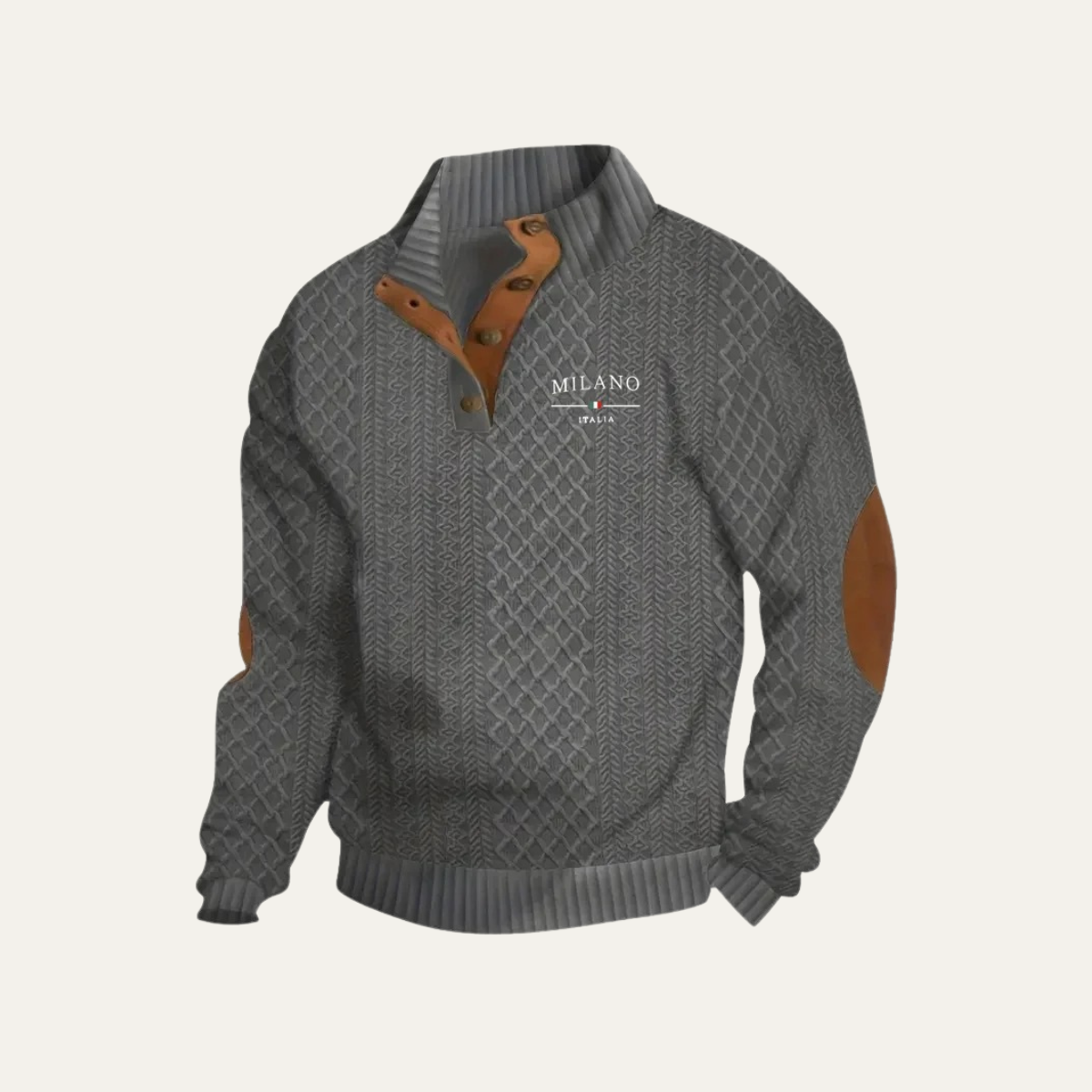 Axel | Men's Cable Knit Quarter Zip Sweater Cream Elbow Patches