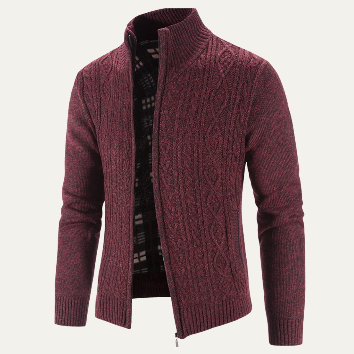 Bram | Men's Cable Knit Cardigan Gray Zip Up