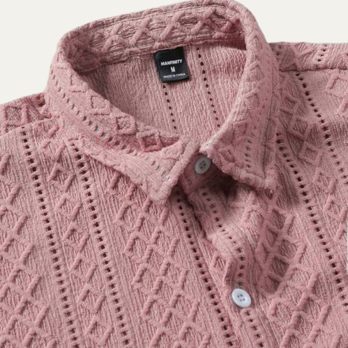 Ash | Men's Casual Textured Button Up Shirt Pink Short Sleeve