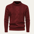 Dama Washington Bram men's cable knit sweater burgundy crew neck - front view