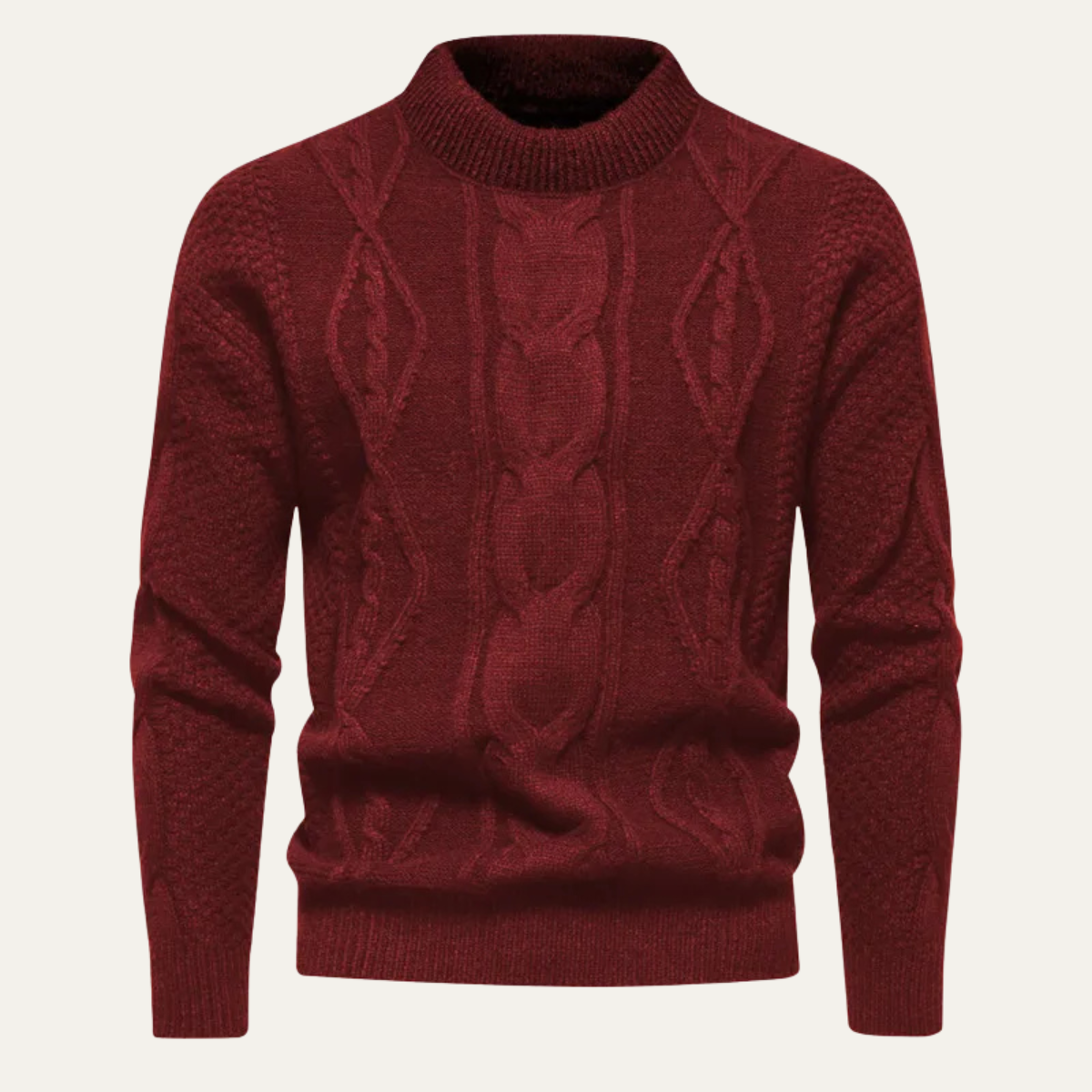 Bram | Men's Cable Knit Sweater Burgundy Crew Neck