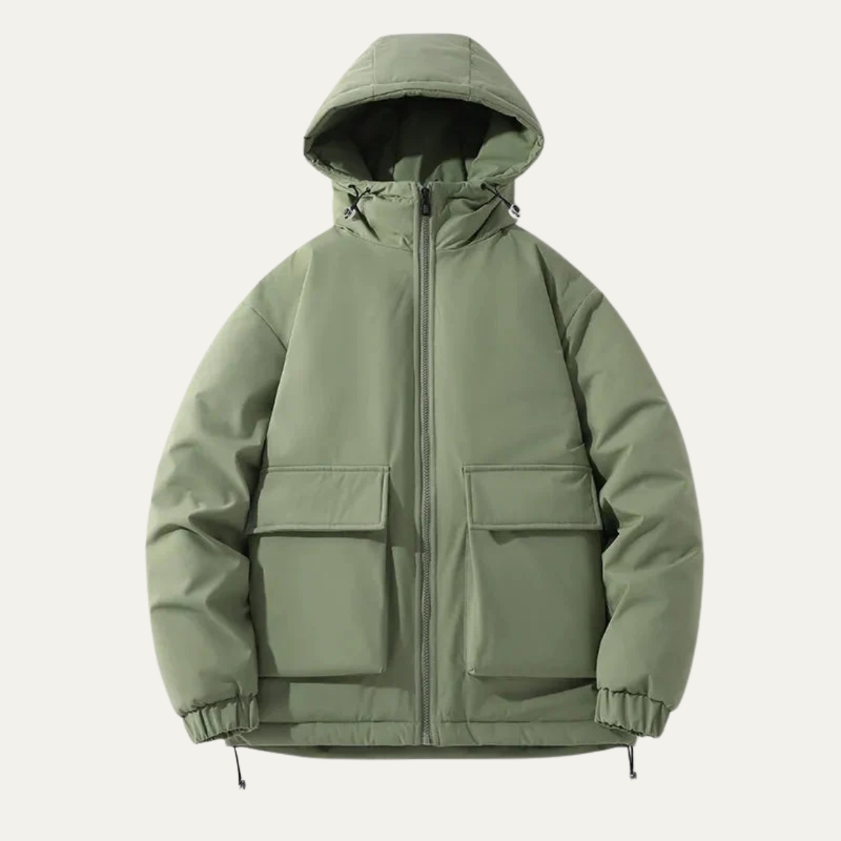 Beau | Men's Puffer Jacket Cream Hooded Cargo Pocket
