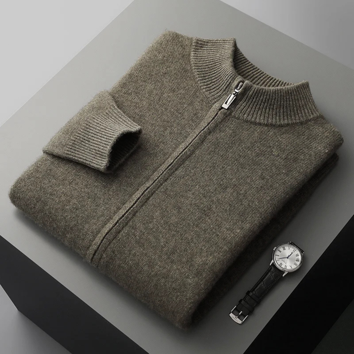 Rowan | Men's Cream Mock Neck Zip Up Cardigan Sweater