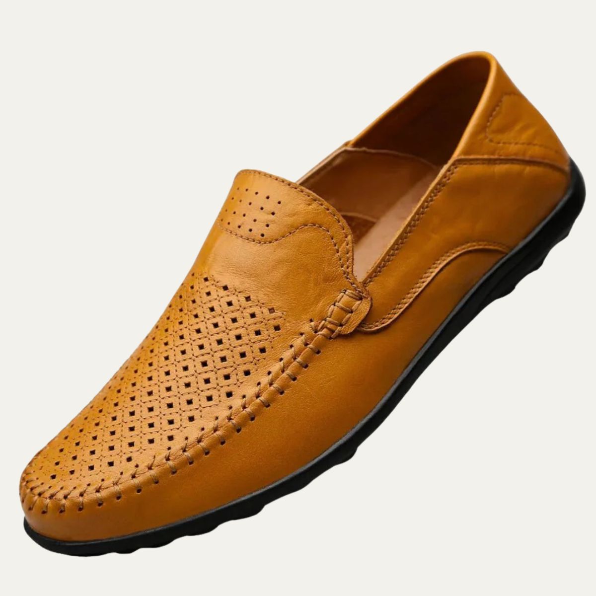 Ayla | Men's Perforated Leather Loafers Tan Slip On
