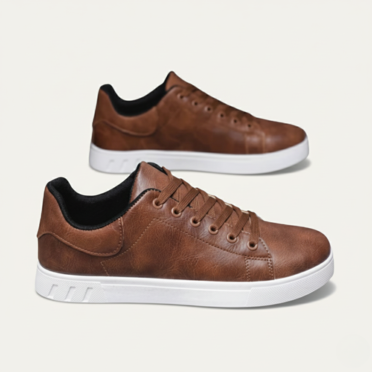Kael | Men's Leather Low Top Sneaker Brown White Sole