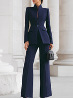 Dama Washington Vera women's tailored blazer and pant set navy long sleeve - front view