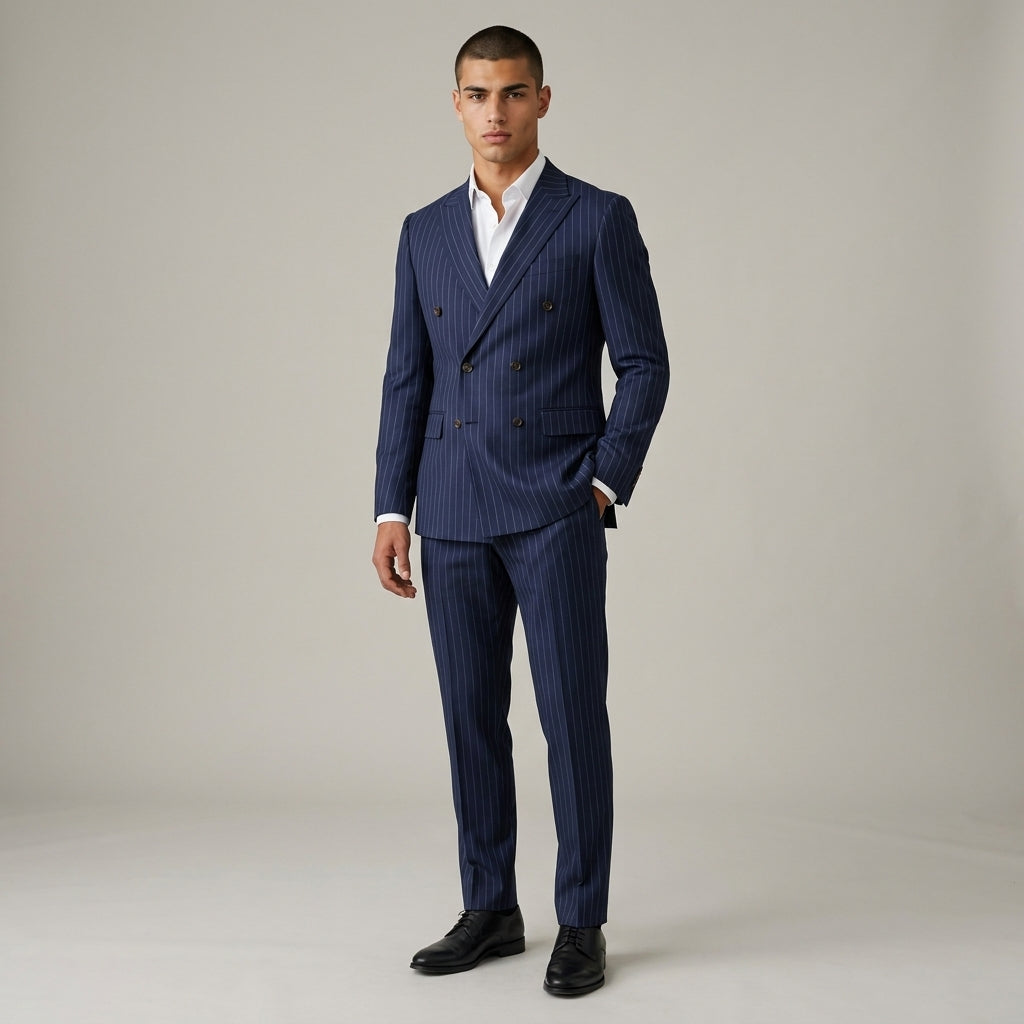 Dama Washington Axel pinstripe double-breasted suit Navy Blue - full outfit model view