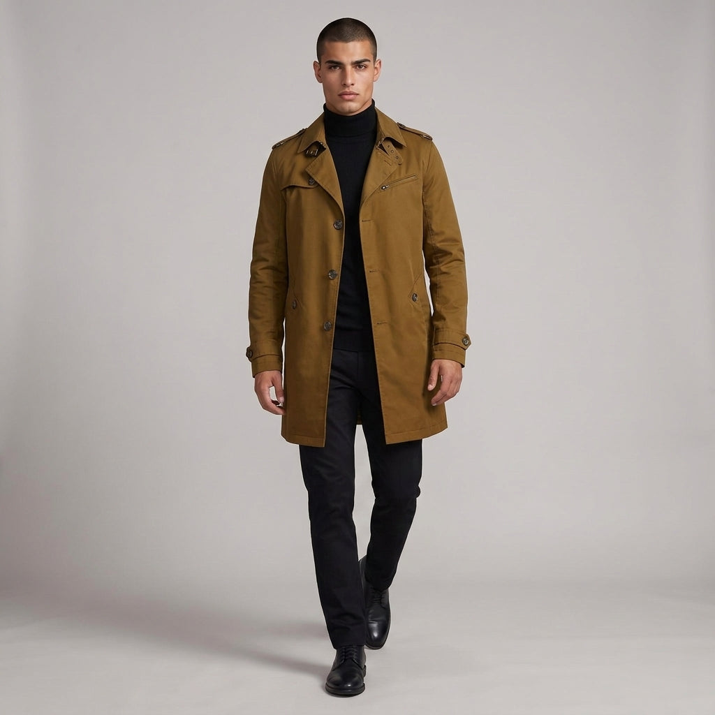 Dama Washington Voss single breasted trench coat Dark Khaki - full outfit model view