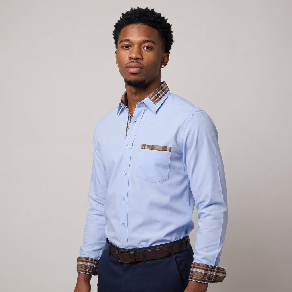 Dama Washington Rhys smart casual button up shirt Light Blue - model front view