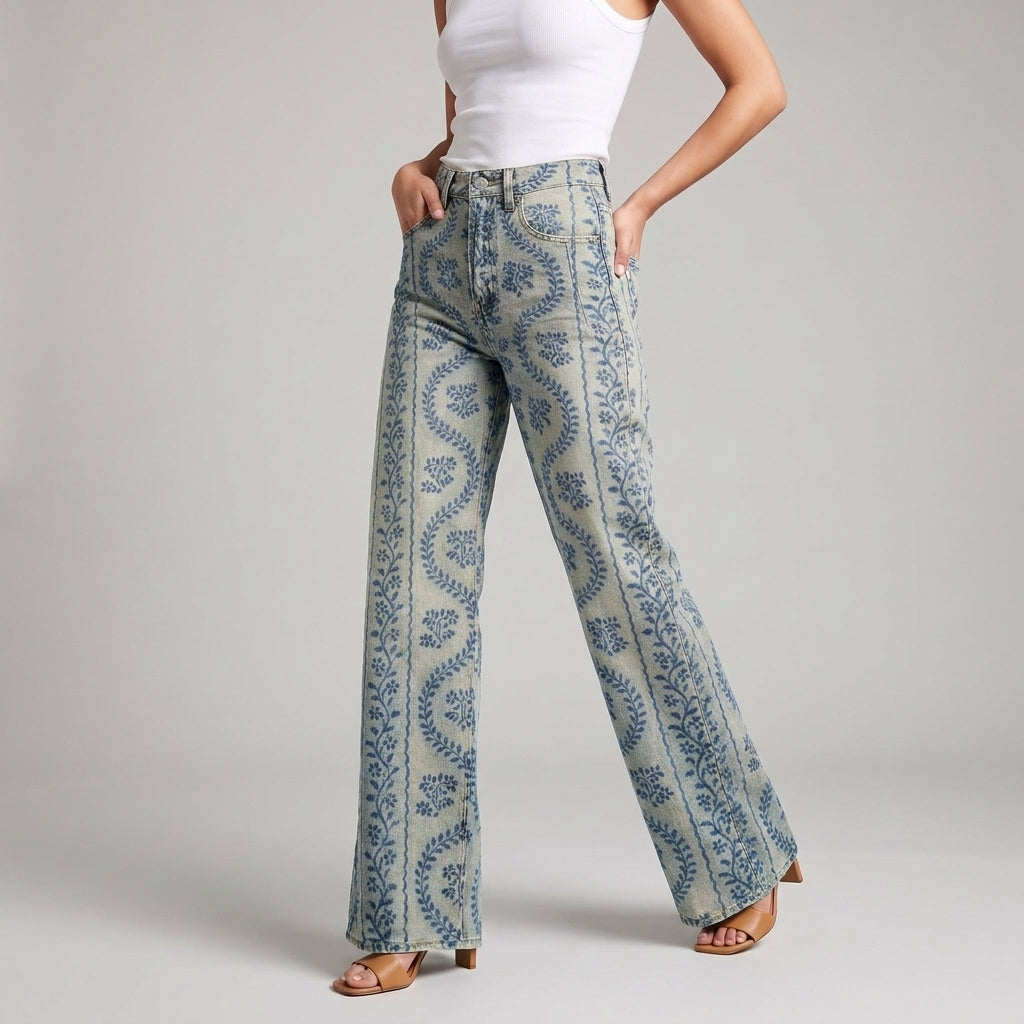 Dama Washington Thea high waisted wide leg pants Blue Patterned print - fit detail
