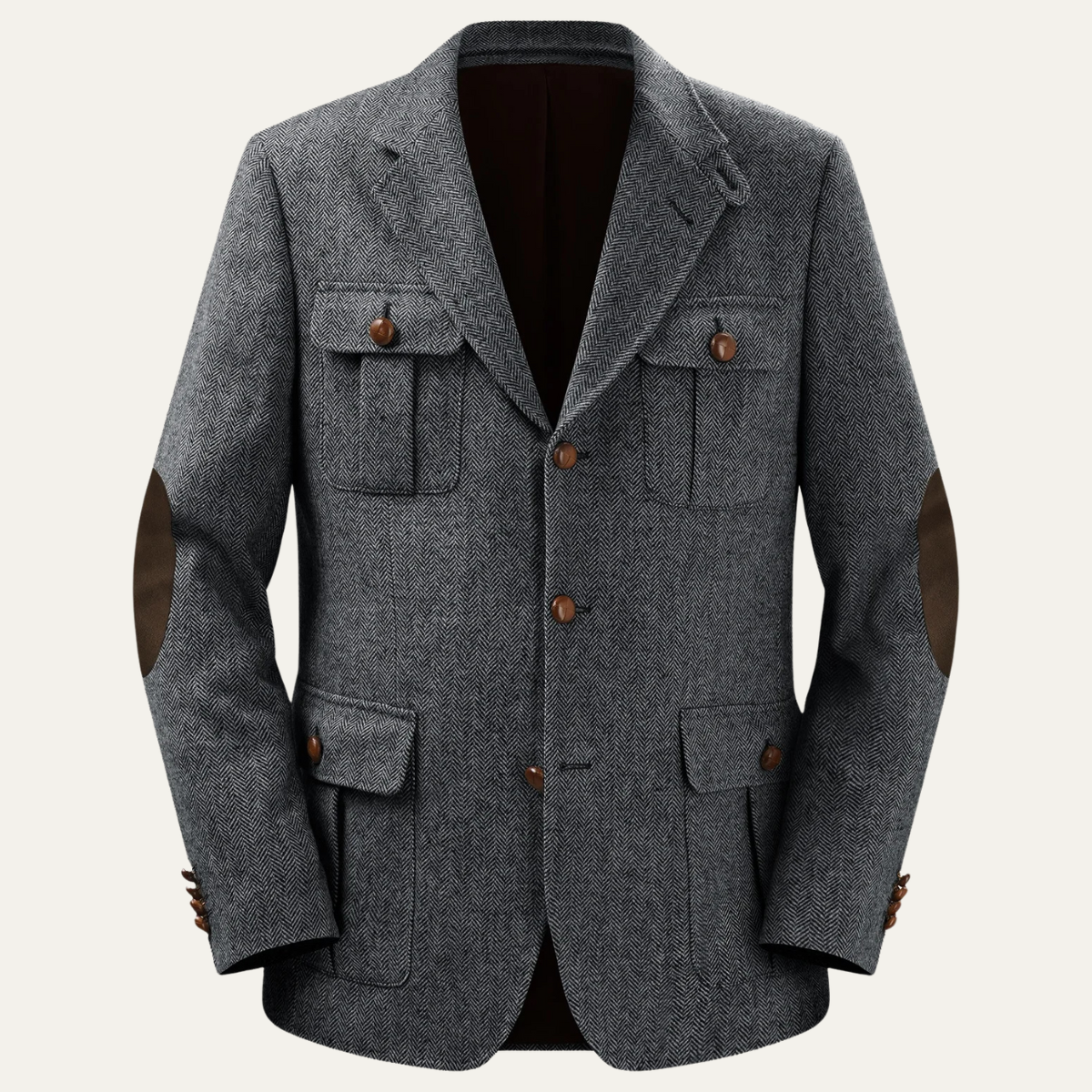 Sage | Men's Herringbone Tweed Blazer Gray Elbow Patches