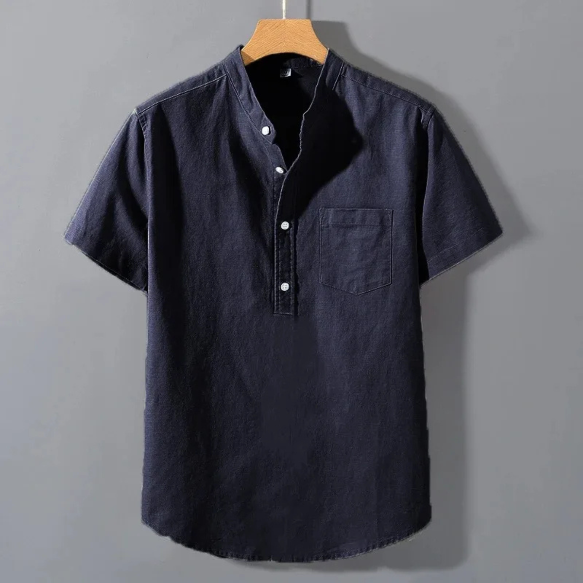 Beau | Men's Denim Henley Shirt Navy Short Sleeve