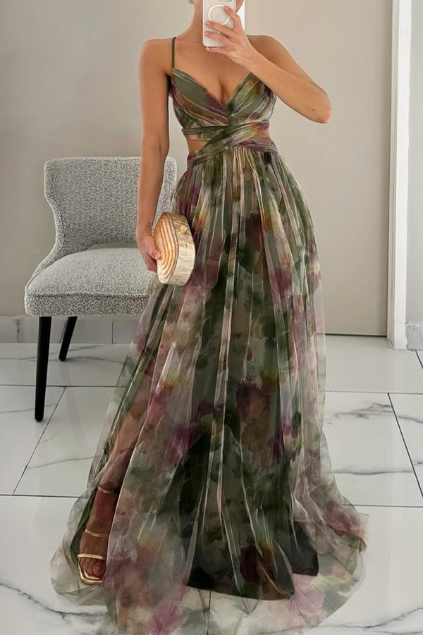 Stella | Women's Chiffon Maxi Dress Multicolor Pleat