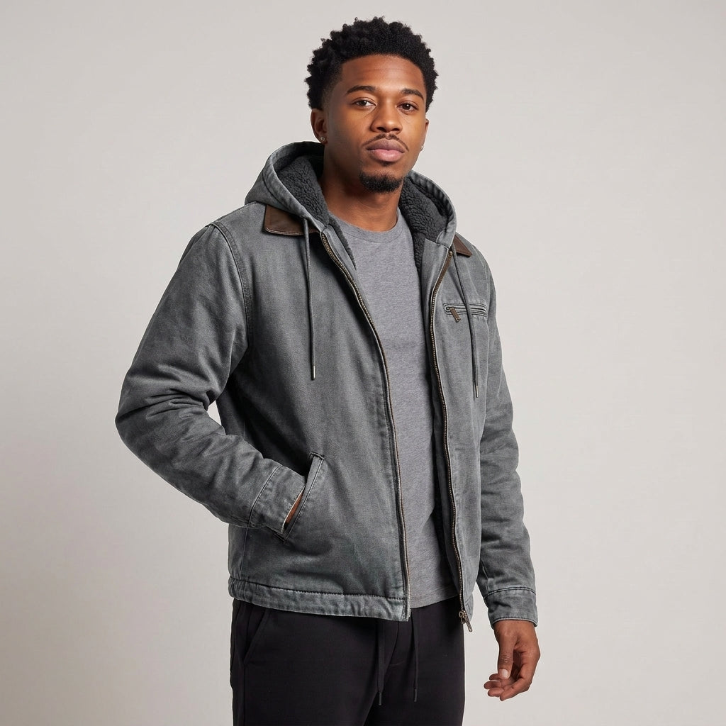 Dama Washington Magnus fleece lined hooded windbreaker jacket Grey - model front view
