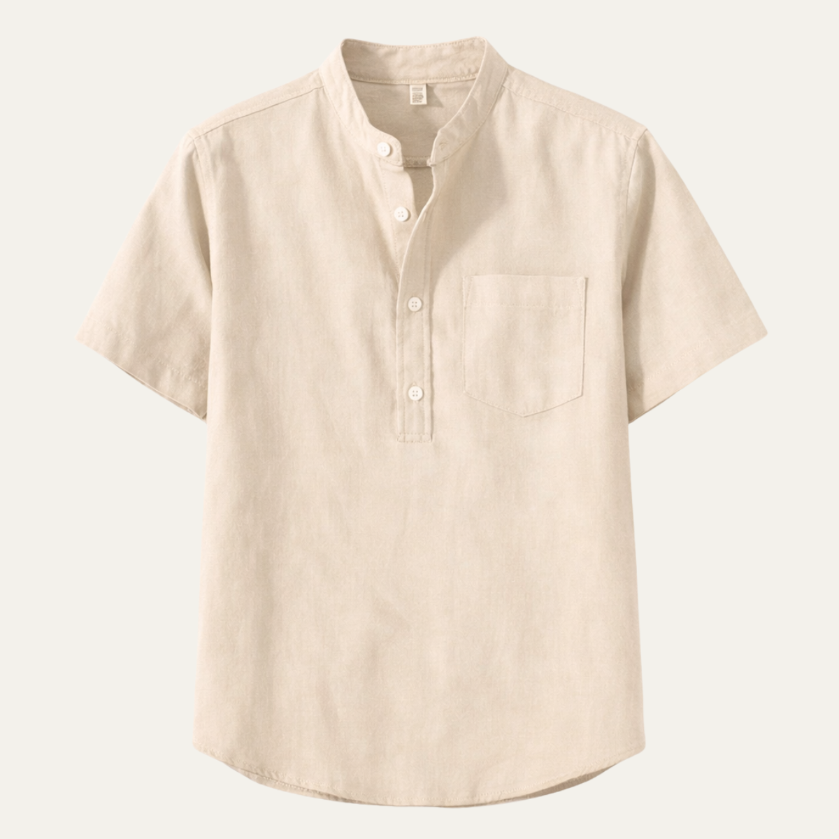 Kai | Men's Cream Linen Henley Shirt Short Sleeve